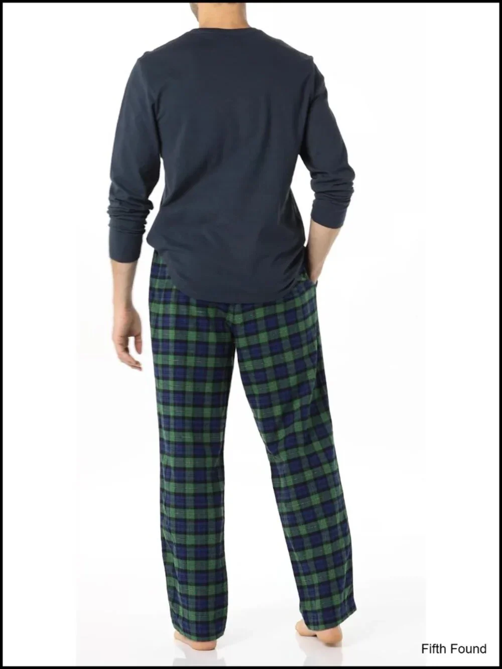 Men's Flannel Pajama Set with Long-Sleeve Tee and Drawstring Pants